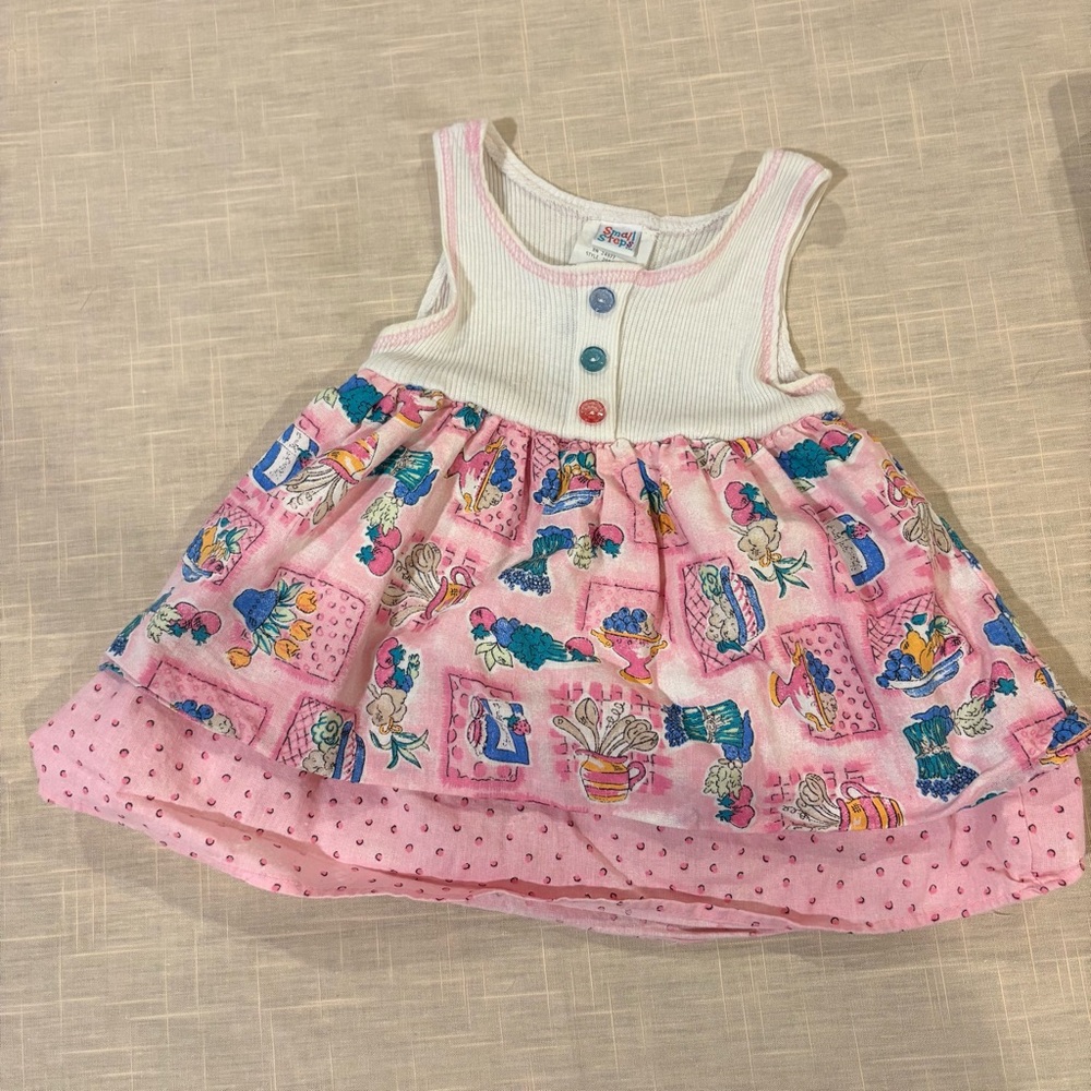 Vintage Toddler Colorful Sleeveless Dress with Pink Skirt